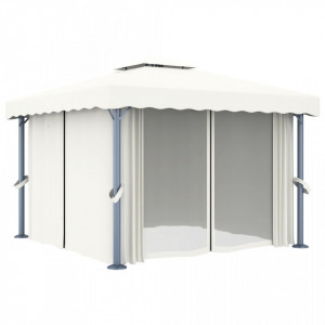 Pavilion cu perdea, alb crem, 3 x 3 m, aluminiu - V3053377V - Img 1