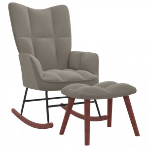 Scaun balansoar cu taburet, gri deschis, catifea - V328150V - Img 2