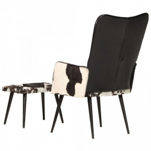 Scaun cu spătar înalt, cu taburet, negru, piele naturală - V339674V - Img 4