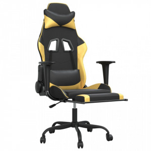 Scaun de gaming cu masaj/suport picioare negru/auriu piele eco - V345413V - Img 3