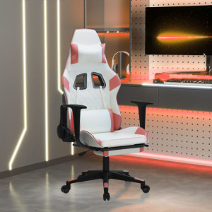 Scaun de gaming cu suport picioare, alb/roz, piele ecologică - V3143772V - Img 2