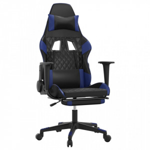 Scaun de gaming masaj/suport picioare negru/albastru piele eco - V345522V
