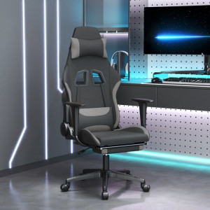 Scaun gaming cu masaj/suport picioare, negru/gri deschis textil - V345502V - Img 2