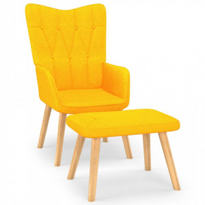 Scaun relaxare cu taburet, galben muștar, textil - V327541V - Img 2