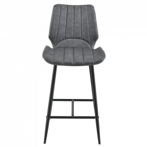 Scaune bar, set 4 buc, inaltime sezut 65 cm, imitatie piele gri inchis - P58616392 - Img 2