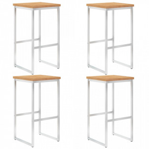 Scaune de bar, 4 buc., lemn masiv de tec si otel inoxidabil - V46527V