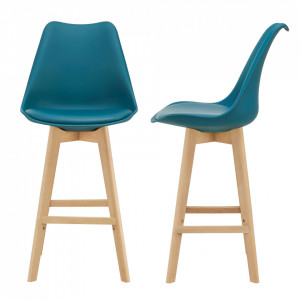 Scaune de bar, set 2 buc, 105 x 48 x 58 cm, picioare fag, turcoaz - P67291241 - Img 1