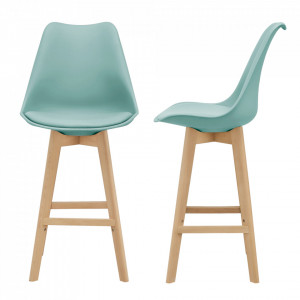 Scaune de bar, set 2 buc, 105 x 48 x 58 cm, picioare fag, verde - P67291240