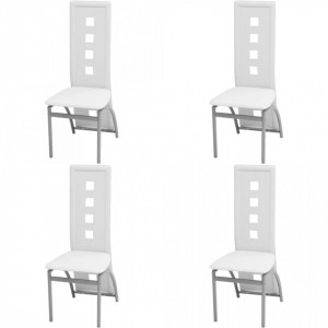 Scaune de bucatarie, 4 buc., alb, piele ecologica - V243647V