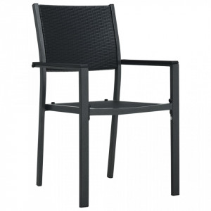 Scaune de grădină, 4 buc., negru, plastic, aspect ratan - V47890V