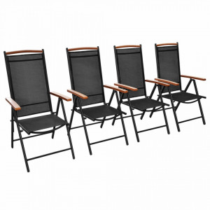 Scaune pliante de grădină, 4 buc., negru, aluminiu și textilenă - V41733V - Img 1