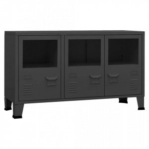 Servantă industrială, antracit, 105x35x62 cm, metal și sticlă - V339610V