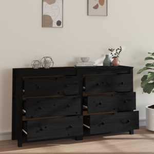 Servantă, negru, 140x35x80 cm, lemn masiv de pin - V3114083V - Img 3