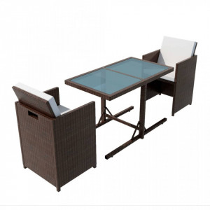 Set bistro cu perne, 3 piese, maro, poliratan - V42540V - Img 2