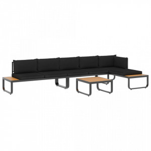 Set canapea de grădină colțar cu perne, 4 piese, aluminiu, WPC - V48653V