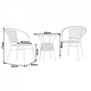 Set de grădină din ratan cu 3 piese, 1 măsuţă şi 2 scaune, alb - TP254779 - Img 14