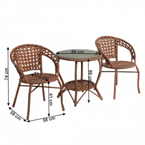 Set de grădină din ratan cu 3 piese, 1 măsuţă şi 2 scaune, maro - TP265640 - Img 2