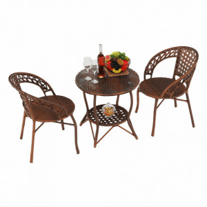Set de grădină din ratan cu 3 piese, 1 măsuţă şi 2 scaune, maro - TP265640 - Img 17