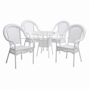 Set de grădină din ratan cu 5 piese, 1 măsuţă şi 4 scaune, alb - TP254781 - Img 13