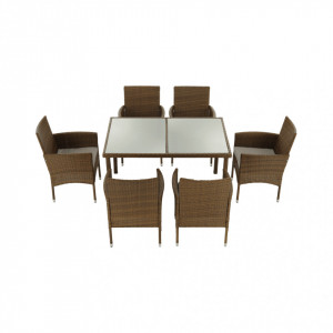 Set de grădină din ratan cu 7 piese, 1 masă şi 6 scaune, crem - TP186614 - Img 5