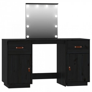 Set de masă de toaletă cu LED, negru, lemn masiv de pin - V3107843V - Img 1