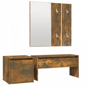 Set de mobilier pentru hol, stejar fumuriu, lemn prelucrat - V3120194V