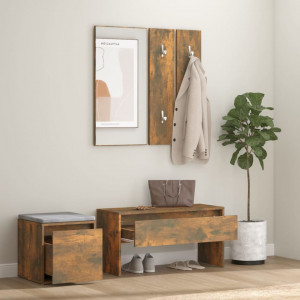 Set de mobilier pentru hol, stejar fumuriu, lemn prelucrat - V3120194V - Img 3