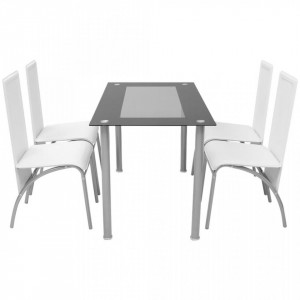 Set masa cu scaune, 5 piese, Alb - V242913V - Img 2