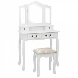 Set masa de toaleta cu taburet alb 80x69x141 cm lemn paulownia - V289318V - Img 1