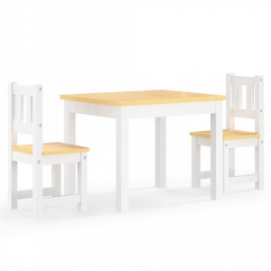 Set masă si scaune pentru copii, 3 piese, alb și bej, MDF - V10410V