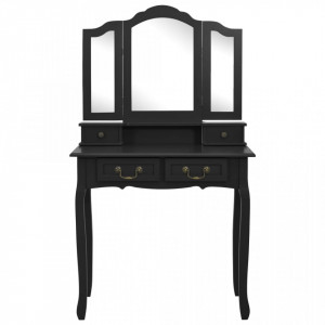 Set masă toaletă cu taburet negru 80x69x141 cm lemn paulownia - V289320V - Img 3