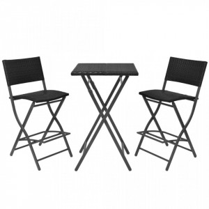 Set mobilier bistro pliabil, 3 piese, negru, otel si poliratan - V42872V - Img 3