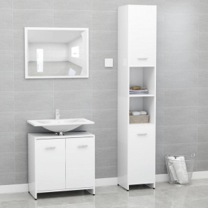 Set mobilier de baie, 3 piese, alb, lemn prelucrat - V3056916V - Img 2