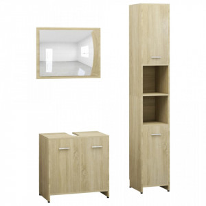 Set mobilier de baie, 3 piese, stejar Sonoma, PAL - V3056919V - Img 2