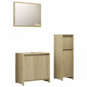 Set mobilier de baie, 3 piese, stejar Sonoma, PAL - V3056928V - Img 2