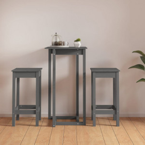 Set mobilier de bar, 3 piese, gri, lemn masiv de pin - V3124729V - Img 2