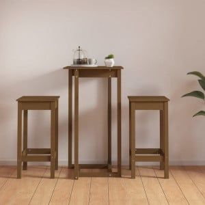 Set mobilier de bar, 3 piese, maro miere, lemn masiv de pin - V3124730V - Img 2