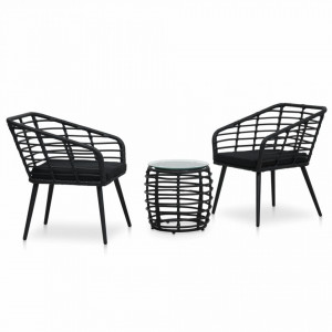 Set mobilier de bistro, 3 piese, negru, poliratan - V48579V - Img 1