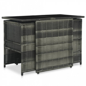 Set mobilier de bistro cu perne, 3 piese, gri, poliratan - V47745V - Img 3