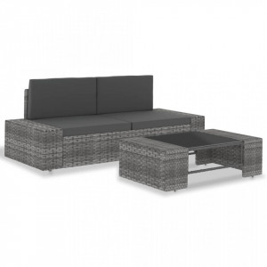 Set mobilier de gradina, 3 piese, gri, poliratan - V49527V