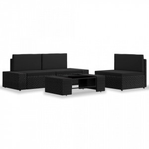 Set mobilier de gradina, 4 piese, negru, poliratan - V3054577V