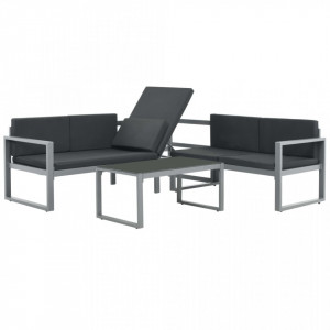 Set mobilier de gradina cu perne 3 piese negru aluminiu - V44448V - Img 2