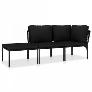 Set mobilier de gradina cu perne, 3 piese, negru, PVC - V48594V - Img 2