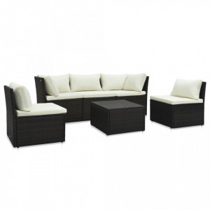 Set mobilier de grădină cu perne, 4 piese, maro, poliratan - V47810V - Img 2