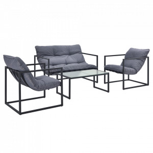 Set mobilier gradina, masa, banca, fotoliu, otel/textil, negru/gri - P68753079 - Img 2