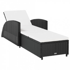 Șezlong cu pernă alb crem, negru, poliratan - V317177V