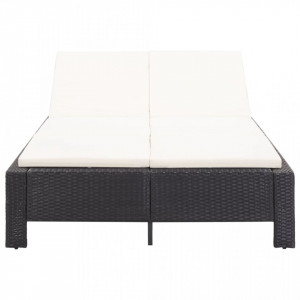 Șezlong de 2 persoane cu pernă, negru, poliratan - V46238V