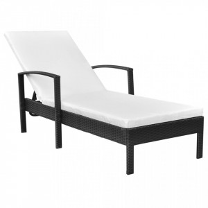 Sezlong de plaja cu perna, negru, poliratan - V42942V