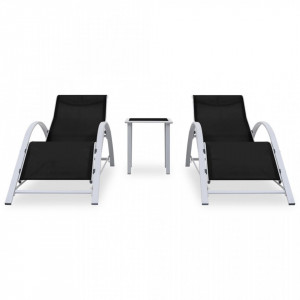 Șezlonguri de plajă cu masă, 2 buc., negru, aluminiu - V310534V