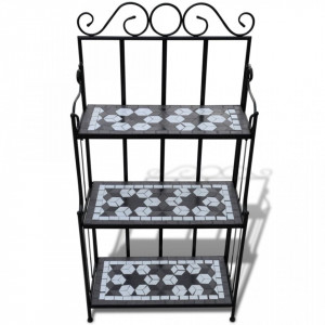 Suport flori cu rafturi din ceramică cu mozaic, Alb-Negru - V41133V